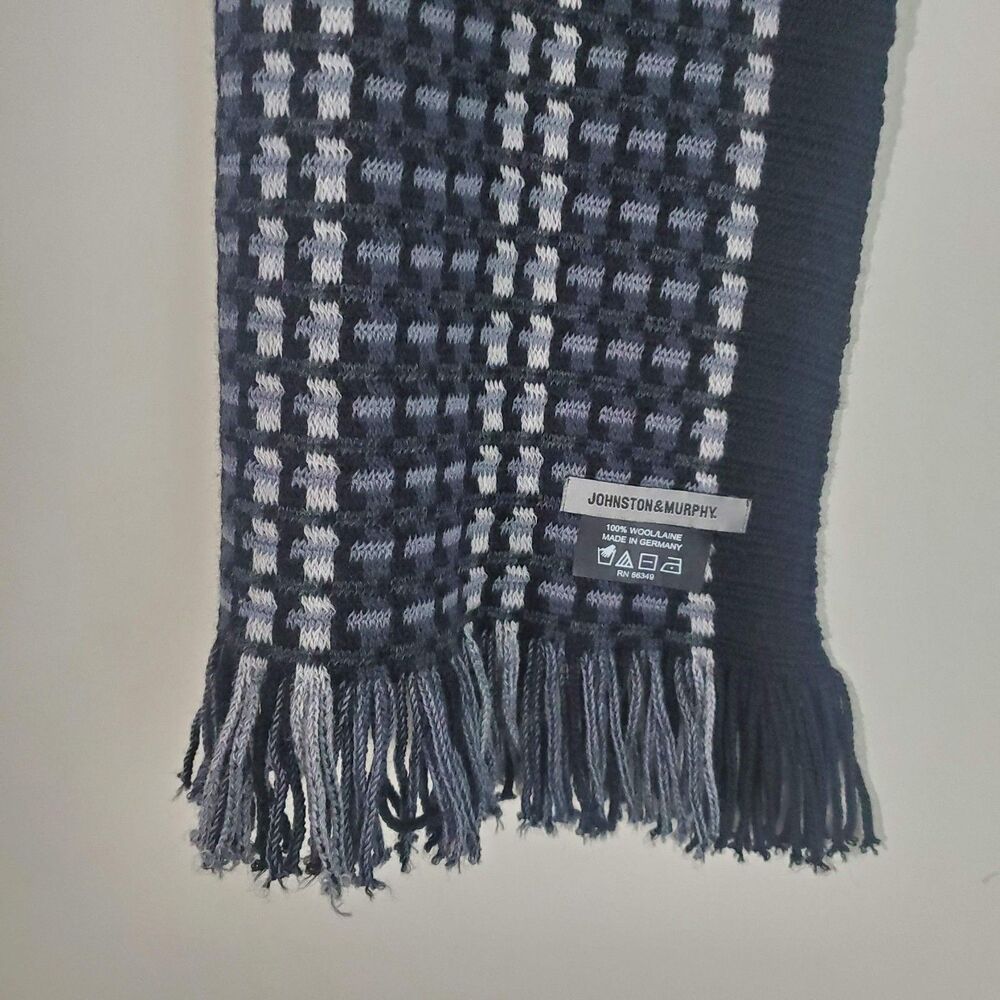 Johnston Murphy Men's Knit Scarf Gray Black Wool Plaid Capsule Wardrobe Preppy - Picture 6 of 9